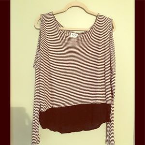 Cold shoulder Black and Tan striped top